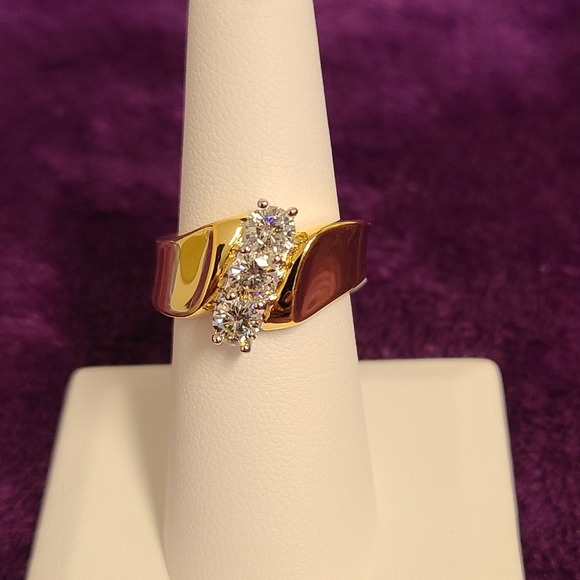 Moissanite Fire 14k Yellow Gold Over Sterling Silver 3-Stone Ring 1.00ct, Size 7 - Picture 6 of 9